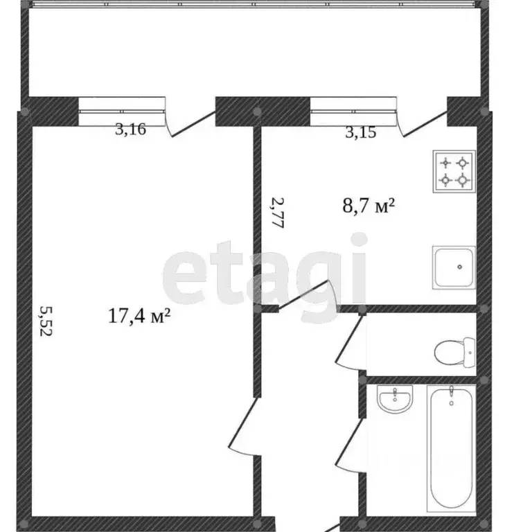 1-к кв. Белгородская область, Белгород ул. Есенина, 42 (50.9 м) - Фото 2