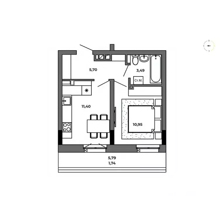 1-к кв. Омская область, Омск  (33.28 м) - Фото 0
