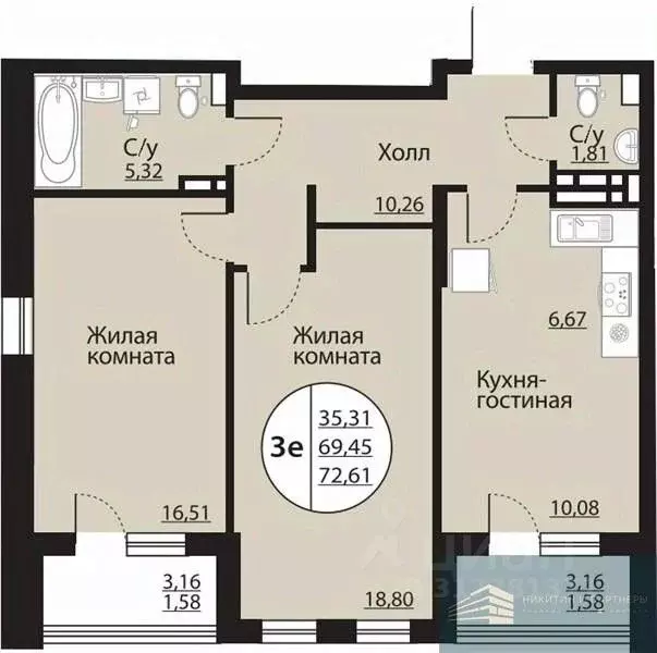 2-к кв. Воронежская область, Воронеж Московский просп., 138 (72.6 м) - Фото 0