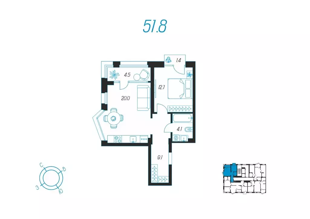 1-к кв. Тульская область, Тула ул. Михеева, 9А (51.8 м) - Фото 1