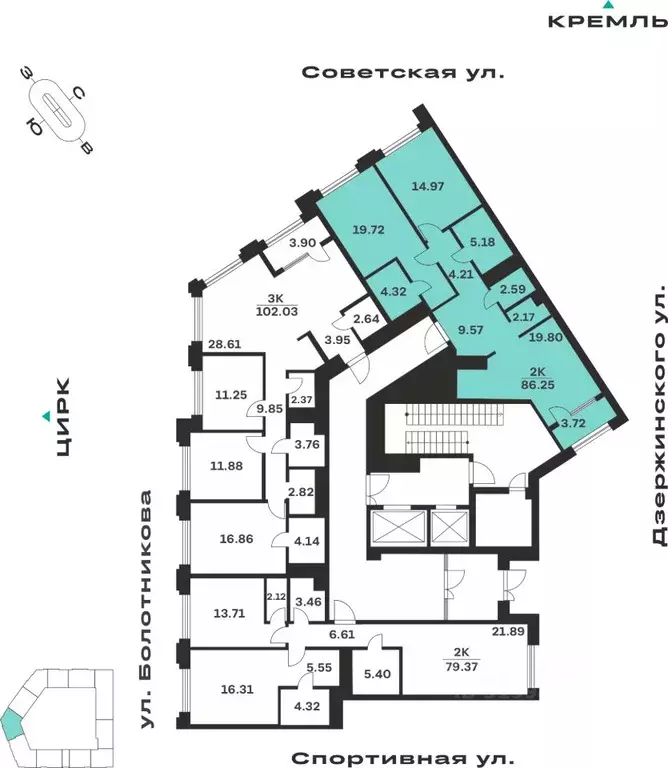 2-к кв. Тульская область, Тула ул. Болотникова, 4 (86.25 м) - Фото 2
