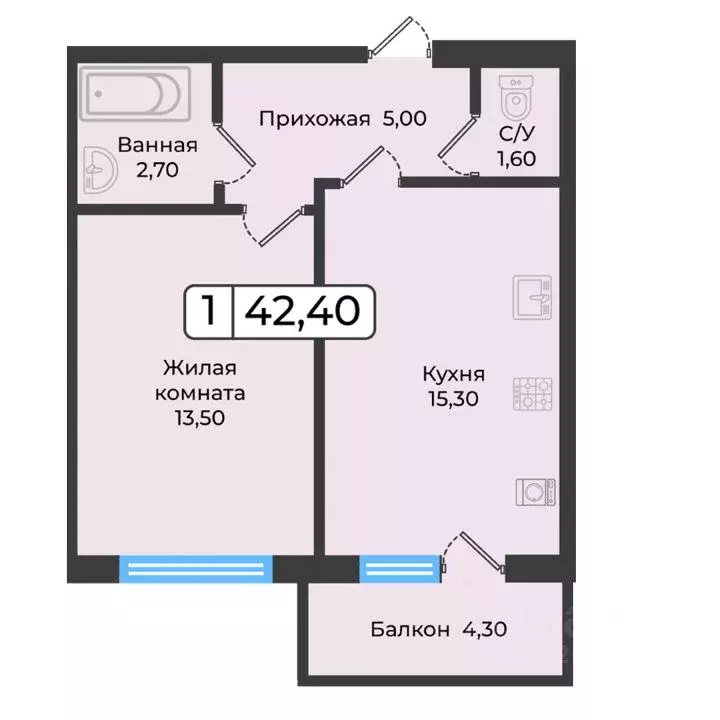 1-к кв. Ставропольский край, Ставрополь ул. Рогожникова, 21 (42.4 м) - Фото 1