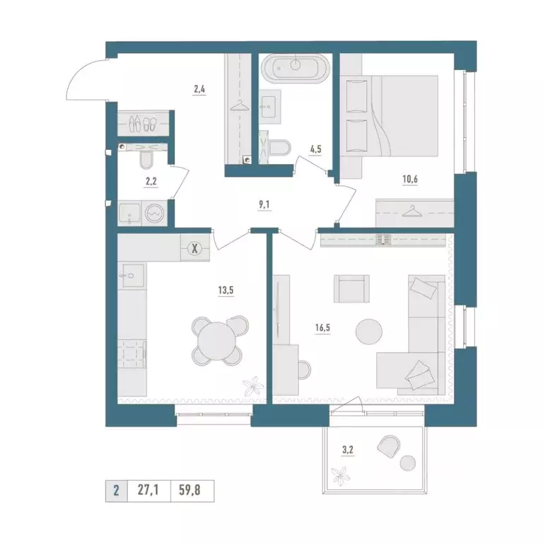 2-к кв. Башкортостан, Уфа Затон-Восточный жилрайон,  (59.8 м) - Фото 1