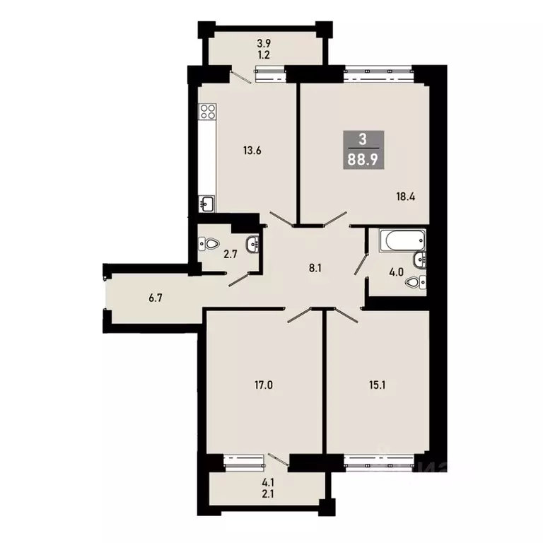 3-к кв. Омская область, Омск Гармония жилой комплекс (85.0 м) - Фото 0