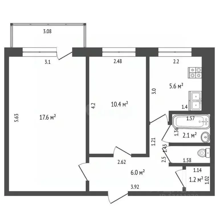 2-к кв. Белгородская область, Шебекино Рабочая ул., 1 (44.8 м) - Фото 1