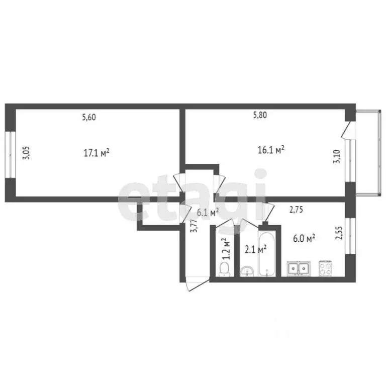 2-к кв. Новгородская область, Великий Новгород просп. Мира, 30к4 (50.0 ... - Фото 1