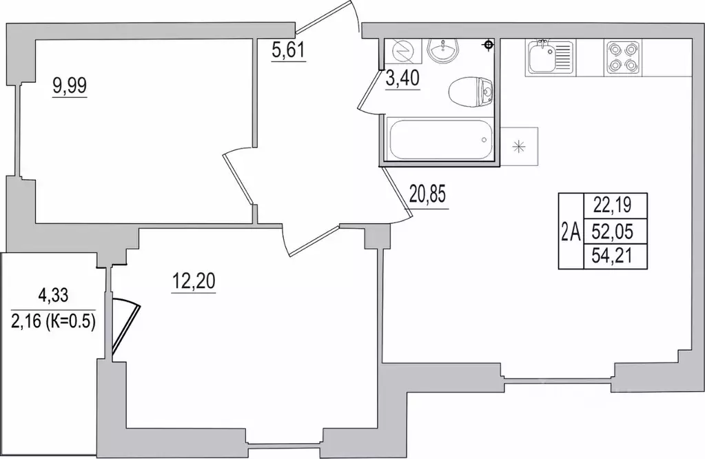 2-к кв. Псковская область, Псков ул. Юности, 32 (54.21 м) - Фото 1