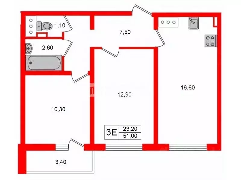 2-к кв. Санкт-Петербург Пискаревский просп., 165к1 (51.0 м) - Фото 2