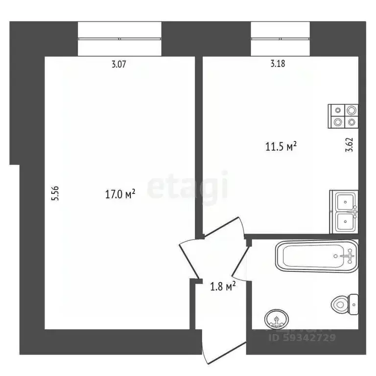 1-к кв. Архангельская область, Архангельск ул. Самойло, 10к1 (34.3 м) - Фото 1