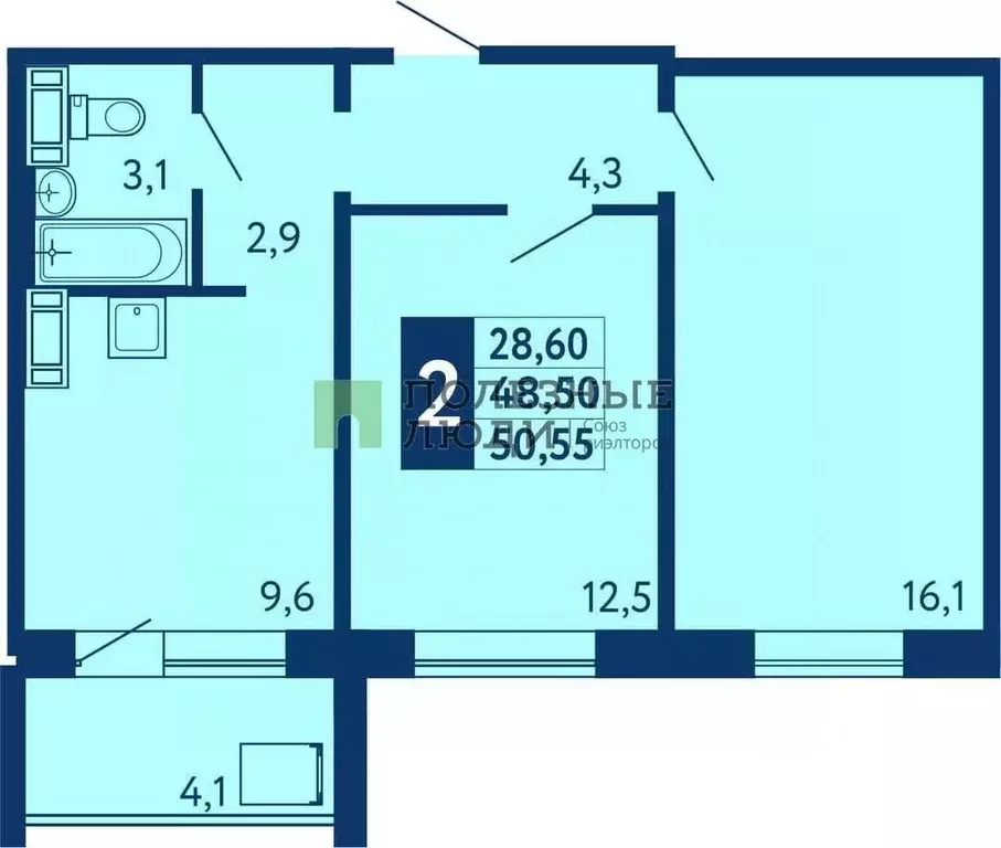 2-к кв. Башкортостан, Уфа ул. Генерала Кусимова, 20 (50.55 м) - Фото 1