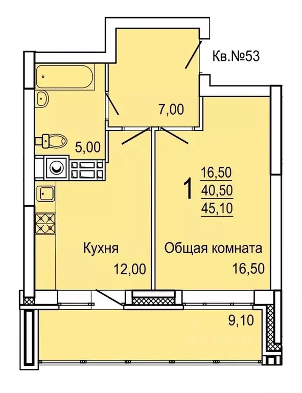 1-к кв. Тульская область, Тула ул. Седова, 20Г (45.1 м) - Фото 0