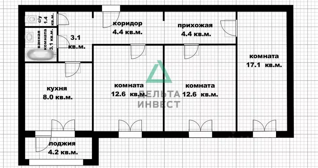 3-к кв. Башкортостан, Уфа ул. Рудольфа Нуреева, 14А (66.7 м) - Фото 2