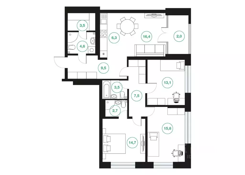 4-к кв. Башкортостан, Уфа ул. Подполковника Недошивина (99.6 м) - Фото 1