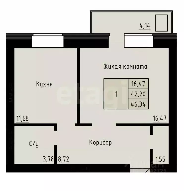 1-к кв. Архангельская область, Архангельск Рейдовая ул., 21к1 (46.34 ... - Фото 2