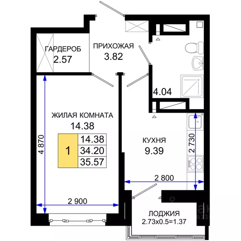 1-к кв. Ростовская область, Ростов-на-Дону Элеваторный пер., 6/2с ... - Фото 1