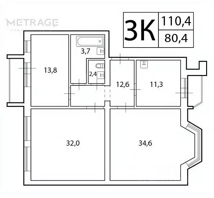 3-к кв. Новосибирская область, Новосибирск Вертковская ул., 42 (110.4 ... - Фото 1