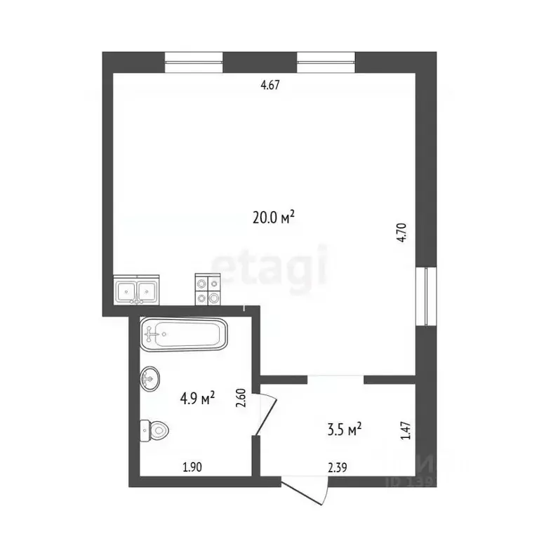 Студия Тюменская область, Тюмень ул. Республики, 204к5 (28.0 м) - Фото 2