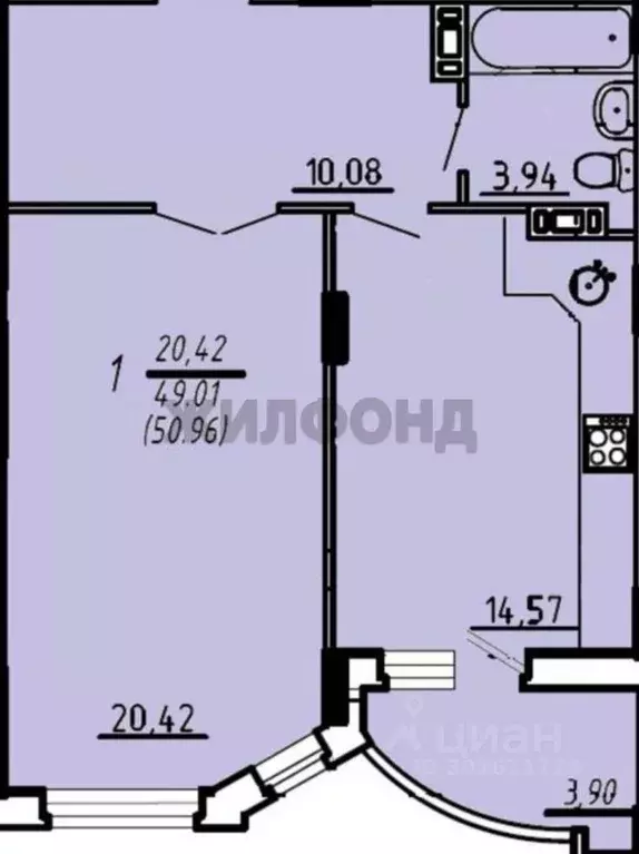 1-к кв. Брянская область, Брянск Белобережская ул., 20 (49.0 м) - Фото 0