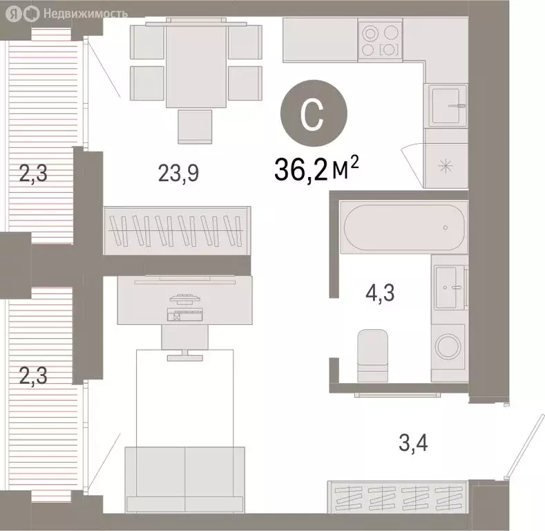 Квартира-студия: Тюмень, Ленинский округ (36.19 м) - Фото 1