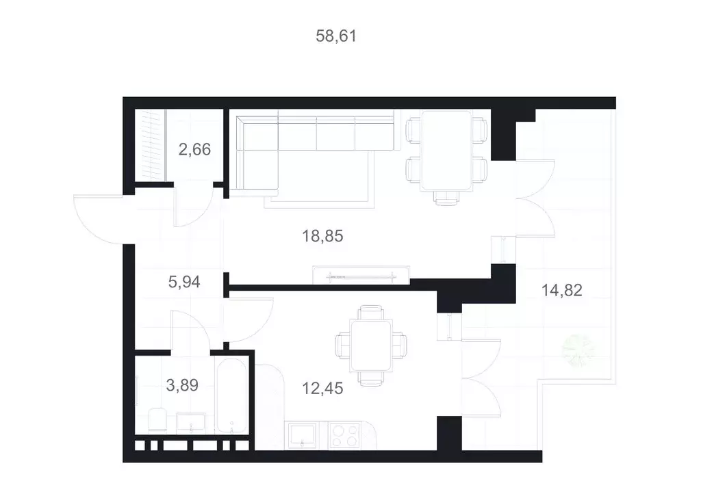 1-комнатная квартира: Каспийск, улица М. Халилова, 1А (58.61 м) - Фото 1