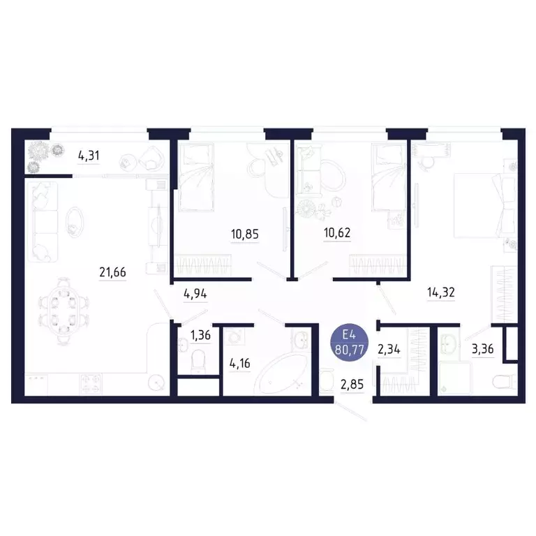 3-к кв. Тульская область, Тула ул. Щегловская засека, 2 (80.77 м) - Фото 0