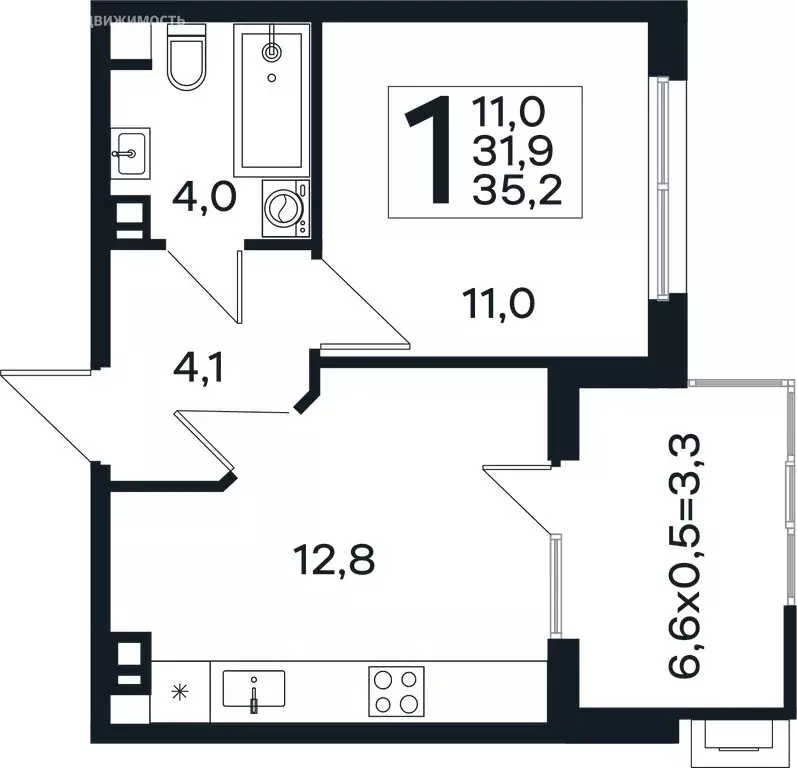 1-комнатная квартира: Краснодар, КП Новая Елизаветка (35.2 м) - Фото 0