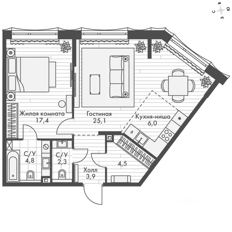 2-к кв. Нижегородская область, Нижний Новгород Черниговская ул. (64.0 ... - Фото 1