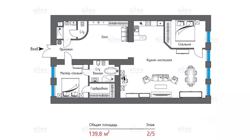 Квартира, 3 комнаты, 139.8 м - Фото 0