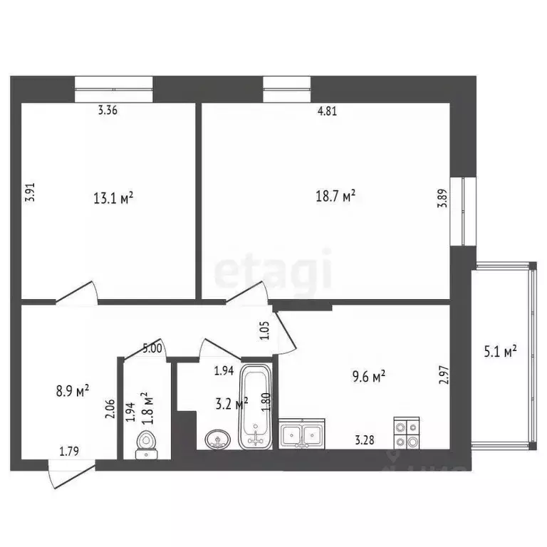 2-к кв. Тюменская область, Тюмень Профсоюзная ул., 49 (55.3 м) - Фото 2