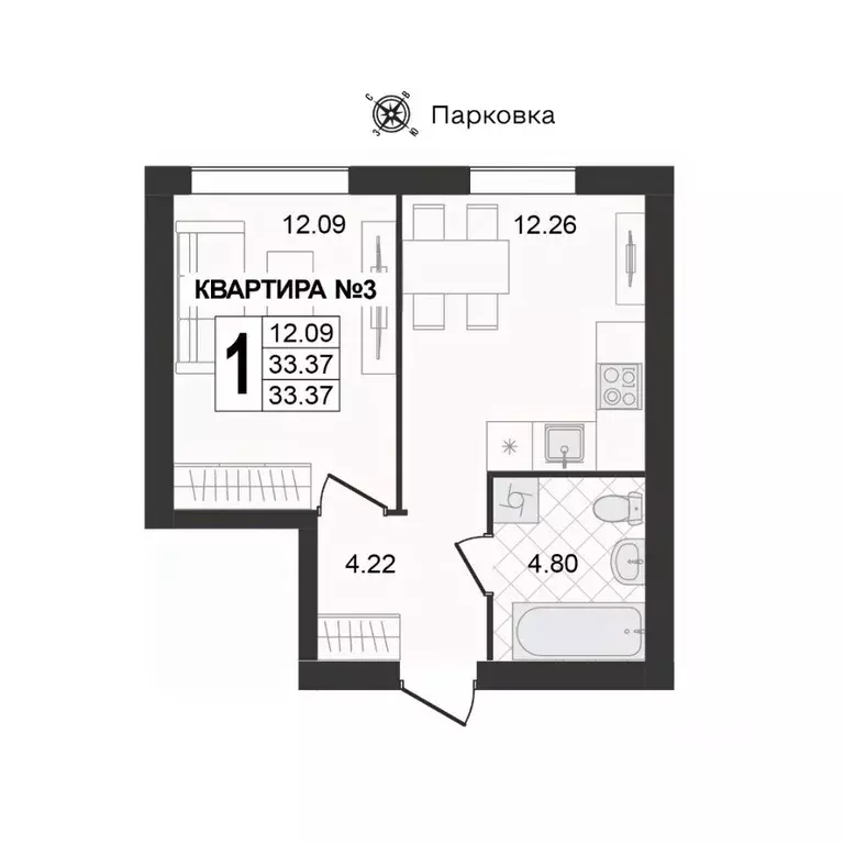 1-к кв. Владимирская область, Муром ул. 1-я Новослободская (33.37 м) - Фото 0