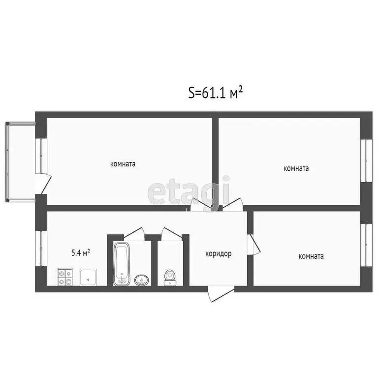 3-комнатная квартира: Усинск, улица 60 лет Октября, 14/1 (61.5 м) - Фото 1