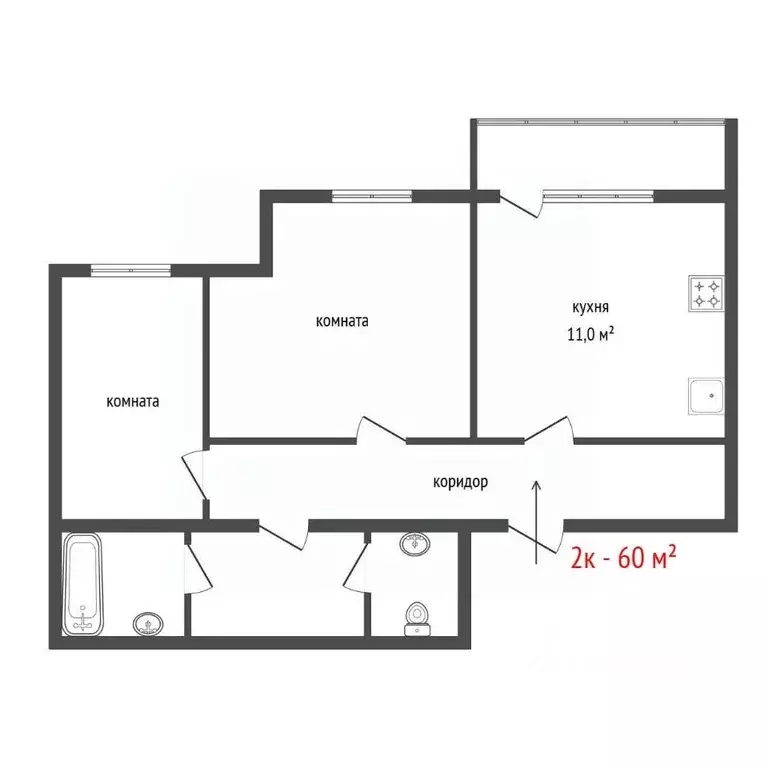 2-к кв. Свердловская область, Тугулым пгт ул. Гагарина, 17 (60.0 м) - Фото 2