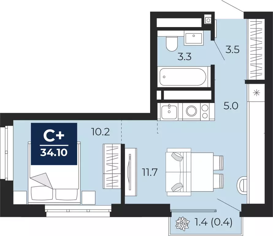 Квартира-студия: Тюмень, улица Тимофея Чаркова, 77/1 (35.1 м) - Фото 1