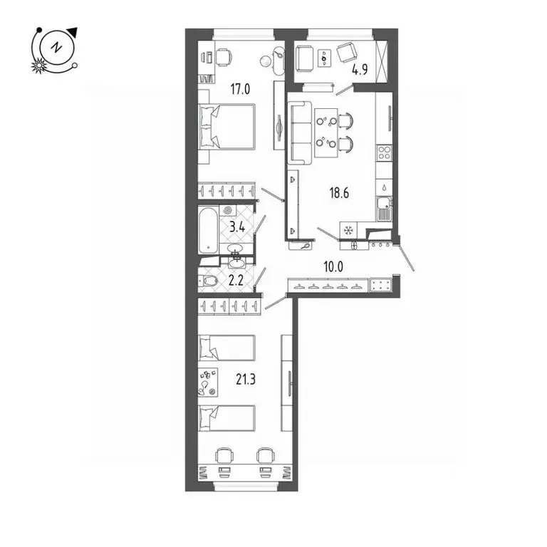 2-к кв. Санкт-Петербург Белоостровская ул., 28 (75.1 м) - Фото 0