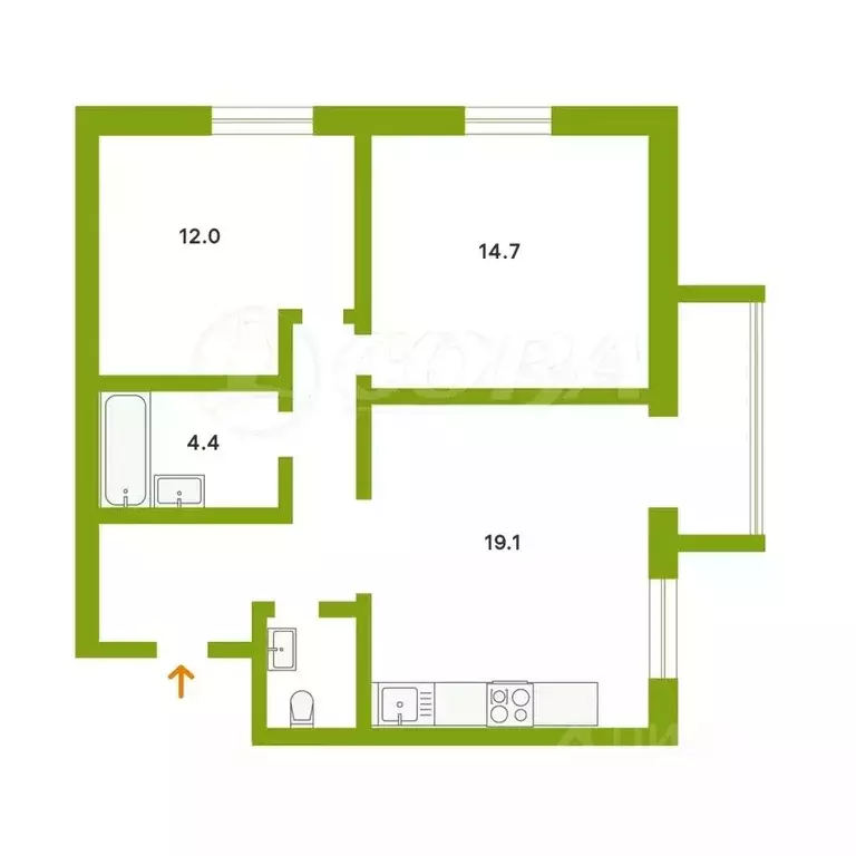 2-к кв. Тюменская область, Тюмень ул. Андрея Бушуева, 2 (60.0 м) - Фото 2