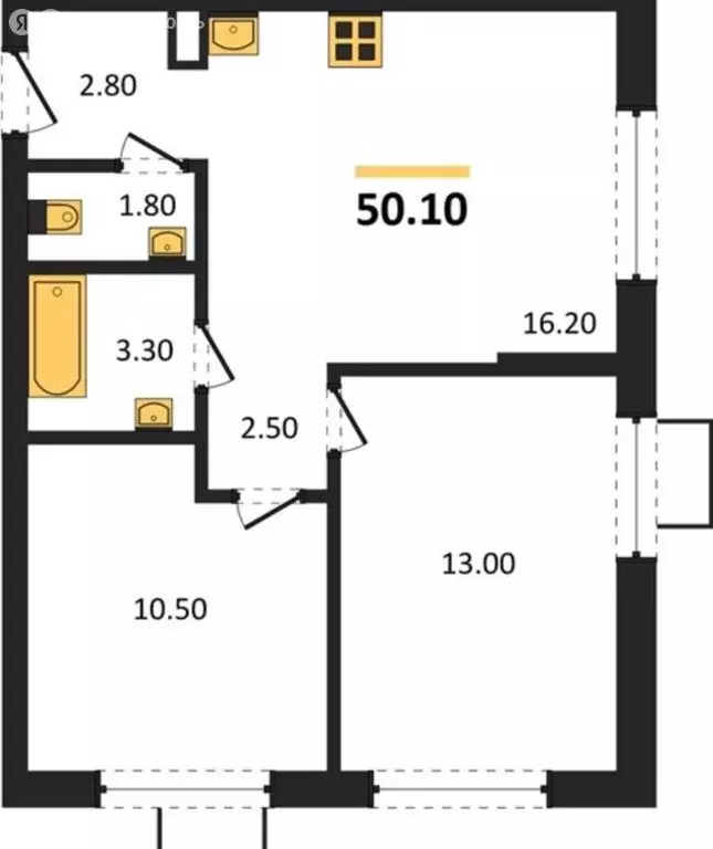 2-комнатная квартира: Благовещенск, улица 50 лет Октября, 263/2 (50 м) - Фото 1