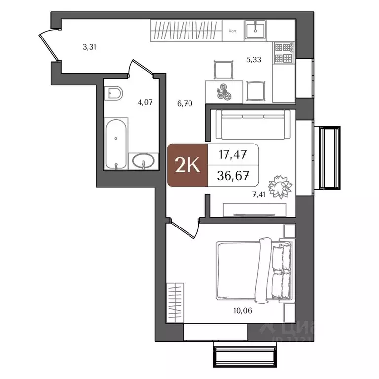 2-к кв. Башкортостан, Уфа Глумилино жилрайон, Холмогоры жилой комплекс ... - Фото 1