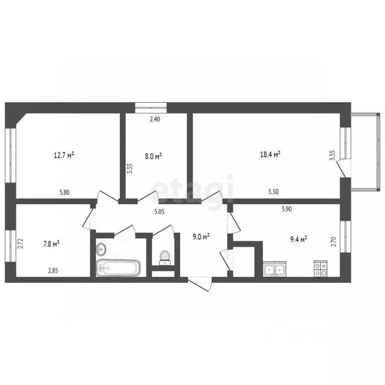 4-к кв. Вологодская область, пос. Васильевское ул. Молодежная, 2 (71.6 ... - Фото 1