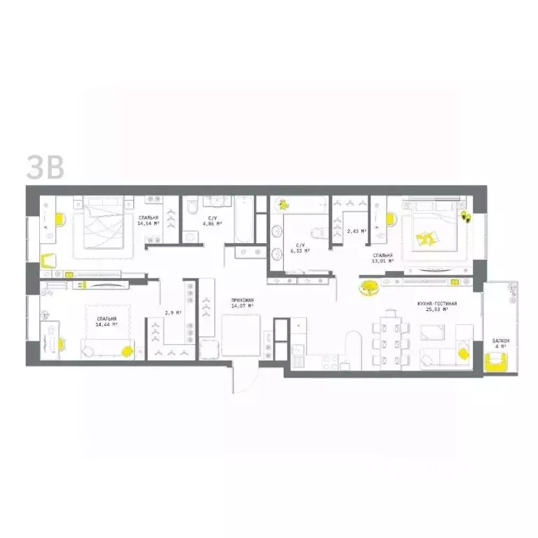 3-к кв. Тульская область, Тула Оборонная ул., 104 (101.91 м) - Фото 1
