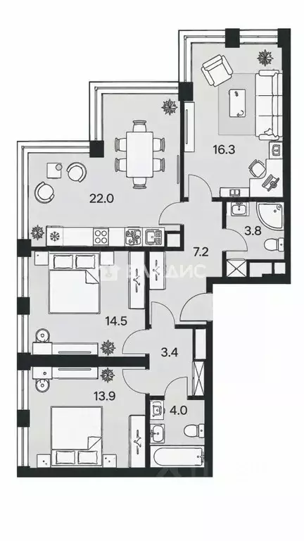 3-к кв. Москва бул. Братьев Весниных, 1 (85.3 м) - Фото 2