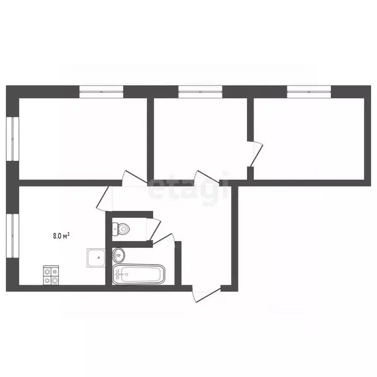 3-к кв. Кемеровская область, Юрга Комсомольская ул., 5 (60.0 м) - Фото 1
