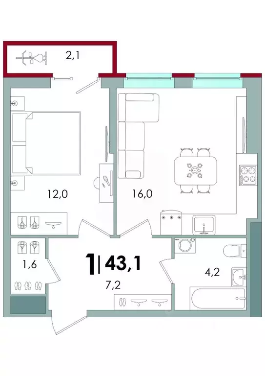 1-к кв. Тверская область, Тверь ул. С.Я. Лемешева, 6 (43.1 м) - Фото 1