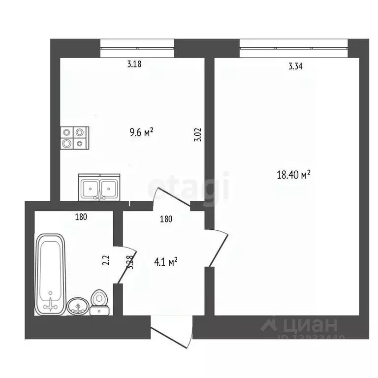 1-к кв. Тюменская область, Тюмень ул. Пермякова, 7 (39.0 м) - Фото 2