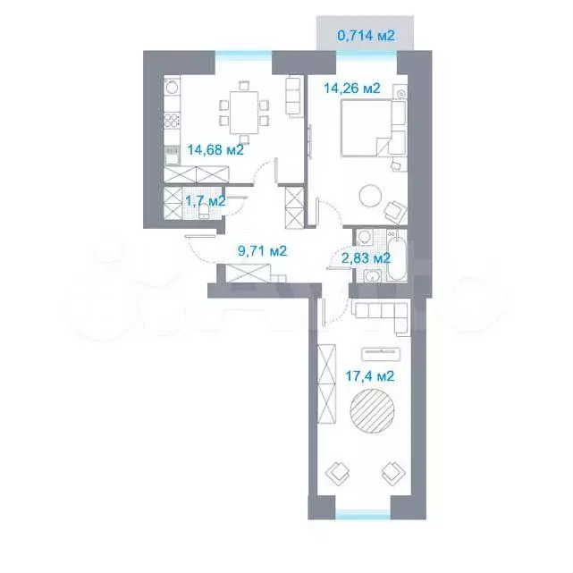 2-к. квартира, 61,3 м, 1/5 эт. - Фото 1