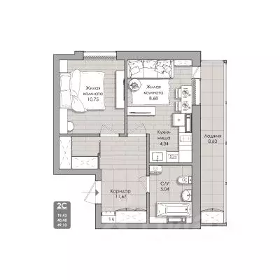 2-к кв. Новосибирская область, Новосибирск Автогенная ул., 75 (49.1 м) - Фото 0