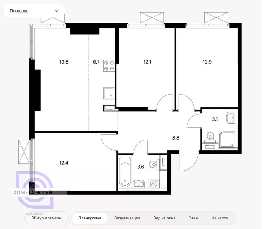 3-комнатная квартира: Москва, жилой комплекс Матвеевский Парк, 1.3 (73 ... - Фото 1