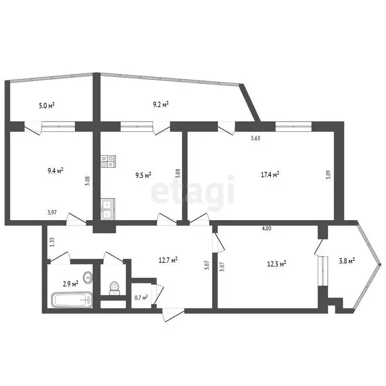 3-комнатная квартира: Гаспра, Алупкинское шоссе, 22 (83.9 м) - Фото 1