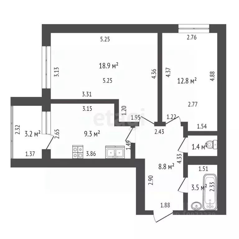 2-к кв. Башкортостан, Стерлитамак ул. Артема, 138 (54.7 м) - Фото 1