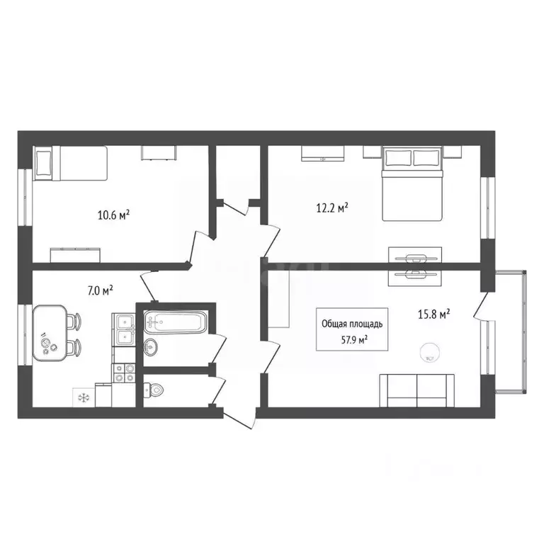 3-к кв. Новосибирская область, Искитим Южный мкр, 33 (57.9 м) - Фото 2