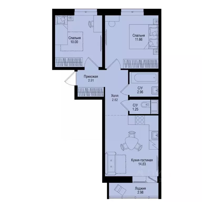 2-к кв. Ленинградская область, Всеволожский район, Заневское городское ... - Фото 1